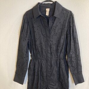 h&m cotton floral embroidered eyelet collared long sleeve jumpsuit